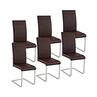 tectake 800810 lot de 6 chaises de salle à manger dossier ergonomique assise et dossier rembourrés piètement en acier – diverses couleurs (marron)