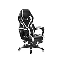 woltu chaise gaming pu cuir ergonomique fauteuil gaming, adultes enfants siege gaming gamer avec repose-pieds, dossier haut, chaise fauteuil pivotant bureau pour livestream noir+blanc