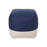 christopher knight home pouf cube contemporain bicolore tissu bleu marine, beige