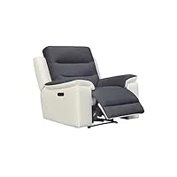 meubletmoi fauteuil relaxation en tissu gris et similicuir blanc - éléctrique - rosario