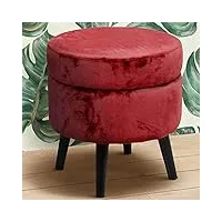 bakaji pouf coffre de rangement repose-pieds avec assise ouvrable en tissu velours, pieds en bois noir, design moderne, dimensions 37 x 40 cm (rouge)
