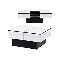 [en.casa] table basse de salon stylé avec 2 espaces de rangement intérieurs design panneau de particules 40 x 80 x 60 cm noir blanc brillant