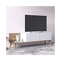 dmora - meuble tv de salon avec deux portes battantes, 152 x 35 x 43 cm, coloris chêne et blanc
