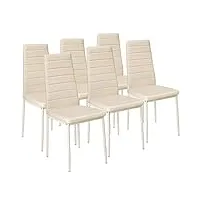 tectake lot de 6 chaises de salle à manger modernes chaises rembourrées confortables chaise design en cuir synthétique meuble de salon avec pieds en metal - beige
