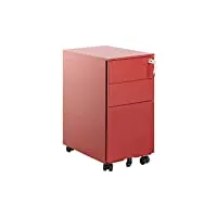 beliani caisson de bureau en métal rouge avec roulettes pratiques et 3 tiroirs spacieux vérouillable avec clef idéal pour rangement de vos dossiers