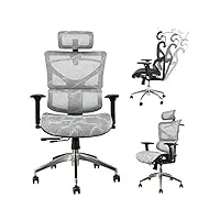 ergonomique fauteuil en maille chaise de bureau,executive dossier haut fauteuil de bureau avec soutien lombaire réglable appui-tête pivotante siège respirant fauteuil ordinateur pour adulte-gris