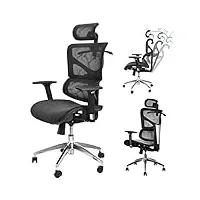 ergonomique fauteuil en maille chaise de bureau,executive dossier haut fauteuil de bureau avec soutien lombaire réglable appui-tête pivotante siège respirant fauteuil ordinateur pour adulte-noir.