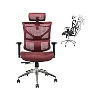 ergonomique fauteuil en maille chaise de bureau,executive dossier haut fauteuil de bureau avec soutien lombaire réglable appui-tête pivotante siège respirant fauteuil ordinateur pour adulte-rouge