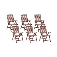 lot de 6 chaises de jardin pliantes en bois d'acacia huilé avec accoudoirs toscana