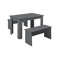 [en.casa] lot de table et 2 bancs design ensemble de meubles de salle à manger stylé pour 4 personnes panneau de particules mélaminé 110 x 70 x 73 cm gris