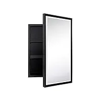 tehome armoire à pharmacie encastrée en métal noir avec miroir rectangulaire biseauté pour salle de bain 40,6 x 61 cm