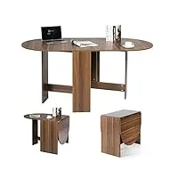 giantex table pliante de cuisine salle à manger, table à manger en bois pour 4 à 7 personnes, pour salon, jardin, balcon, bureau, marron