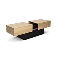 idmarket - table basse coulissante rectangulaire marta bois noir et imitation hêtre