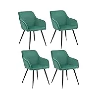 juskys lot de 4 chaises de salle à manger tarje, avec dossier & accoudoirs, pieds métalliques, revêtement en velours, supporte jusqu'à 110 kg, 4 chaises de cuisine - vert