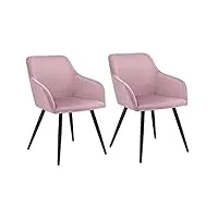juskys lot de 2 chaises de salle à manger tarje, avec dossier & accoudoirs, pieds métalliques, revêtement en velours, supporte jusqu'à 110 kg, 2 chaises de cuisine - vieux rose
