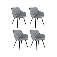 juskys ensemble de 4 chaises de salle à manger tarje, avec dossier et accoudoirs, pieds métalliques, revêtement en velours, capacité de charge de jusqu'à 110 kg, 4 chaises de cuisine - gris clair