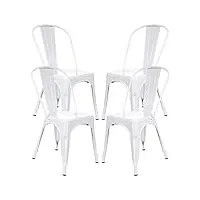 benyled lot de 4 chaises de salle à manger empilables en métal style industriel vintage, convient pour une utilisation intérieure et extérieure, chaise de jardin, blanc