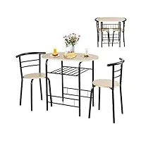 giantex ensemble de salle à manger 3 pièces avec 2 chaises, petite table de cuisine pour 2 personnes, table de salle à manger avec étagère, ensemble de bistrot, économiser de l'espace (nature+noir)