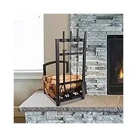 lavish home outils de cheminée en fonte noir mat