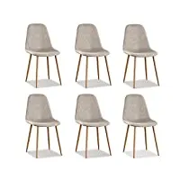 designetsamaison lot de 6 chaises scandinaves tissu beige - ela