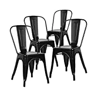 benyled lot de 4 chaises de salle à manger empilables en métal style industriel vintage, convient pour une utilisation intérieure et extérieure, chaise de jardin, noir