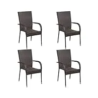 vidaxl 4x chaises empilables d'extérieur chaises de jardin sièges de terrasse chaises de patio sièges de salle à manger résine tressée marron