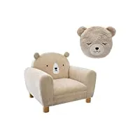 pack : fauteuil enfant ours beige + coussin rond ours beige