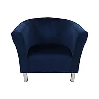 marthome club trio fauteuil, fauteuil rembourré pieds chromés, fauteuil club, fauteuil cocktail velours, pouf, fauteuil lounge peluche, fauteuil pour salon/salle d'attente/bureau (bleu marine)