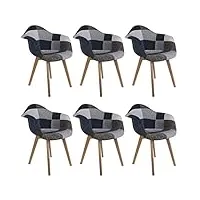 altobuy damas - lot de 6 fauteuils patchwork bleu et gris