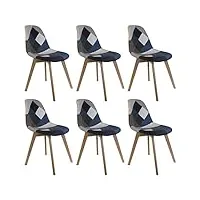 altobuy damas - lot de 6 chaises patchwork bleu et gris