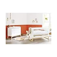 pinolino ensemble économique 'bridge' large, laqué blanc, pour la chambre d'enfant, ensemble de 2 pièces avec lit bébé et large commode à langer, transformable en lit junior, plan à langer amovible