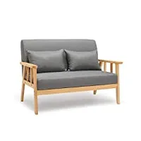 mondeer- canape 2 places - fauteuil salon scandinave cadre en bois surface en tissu lin pour petit appartement chambre bureau (gris foncé)