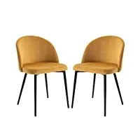 homcom chaises de salle à manger design scandinave - lot de 2 chaises - pieds effilés métal noir - assise dossier ergonomique velours moutarde