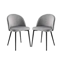 homcom chaises de salle à manger design scandinave - lot de 2 chaises de cuisine - pieds effilés métal noir - assise dossier ergonomique velours gris