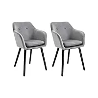 homcom chaises de salle à manger chaises de visiteur scandinave - lot de 2 - pieds effilés bois noir - velours gris