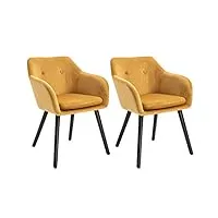 homcom chaises de salle à manger chaise de cuisine chaises de salon scandinave - lot de 2 - pieds effilés bois noir - velours jaune moutarde