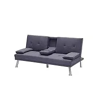 canapé-lit futon convertible moderne, canapé inclinable en similicuir avec pieds en métal et 2 porte-gobelets, canapé-lit pour petits espaces