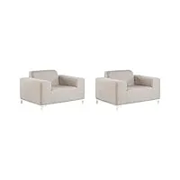 lot de 2 fauteuils de jardin pour intérieur ou extérieur en tissu beige avec piétement blanc assise confortable et Élégance intemporelle beliani