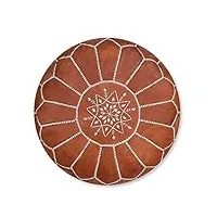 pouf artisanal marocain en cuir véritable fait main - vendu rembourré - repose-pied, coussin de sol, ottoman (marron terra)