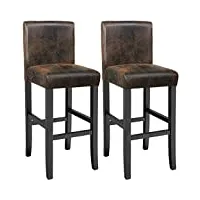tectake 800765 lot de 2 tabourets de bar avec dossier, chaises de bar avec repose-pied, chaises haute en cuir synthétique, pieds en bois, 107 cm - diverses couleurs - (marron antique | no. 403584)