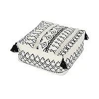 mocofo tabouret de canapé moderne minimaliste tatami tapis futon grossier tissu imprimé pampilles (noir et blanc, 40 x 40 x 15)
