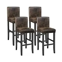 tectake 800766 lot de 4 tabourets de bar avec dossier, chaises de bar avec repose-pied, chaises haute en cuir synthétique, pieds en bois, 107 cm - diverses couleurs - (marron antique | no. 403585)