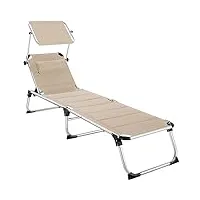 tectake® chaise longue pliante bain de soleil jardin exterieur avec pare soleil & appuie-tête chaise longue inclinable transat de plage relax jardin camping salon de jardin exterieur - beige