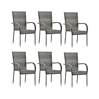 vidaxl 6x chaises empilables d'extérieur chaises de salle à manger chaises à dîner jardin patio terrasse arrière-cour gris résine tressée