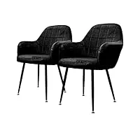 ecd germany lot de 2 chaises de salle à manger cuisine salon séjour - noir - assise siège rembourrée en velours structure en métal fauteuil rétro avec accoudoirs pour bureau réception meuble maison