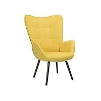 meuble cosy grand fauteuil de salon canapé 1 place avec un revêtement en tissu jaune, des accoudoirs rembourés et des pieds en bois massif hêtre, 68 x 74 x 106 cm bogdan yellow dark wood leg