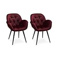 ibbe design salina lot de 2 bordeaux chaises salle à manger en tissu velours salle à manger salon bureau cuisine, fauteuil rembourré scandinaves, pieds en métal