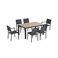 oviala tivoli - ensemble table de jardin et 6 chaises en aluminium et céramique bois