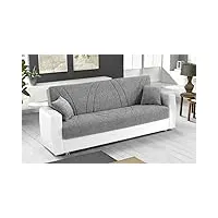 dafne italian design canapé 3 places blanc et gris en simili cuir et tissu - 220 x 88 x 83h cm, compartiment de rangement, convertible en lit une place et demie