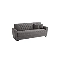 canapé 3 places en tissu lavable gris – 220 x 88 x h 83 cm, coffre de rangement, convertible en lit une place et demie
